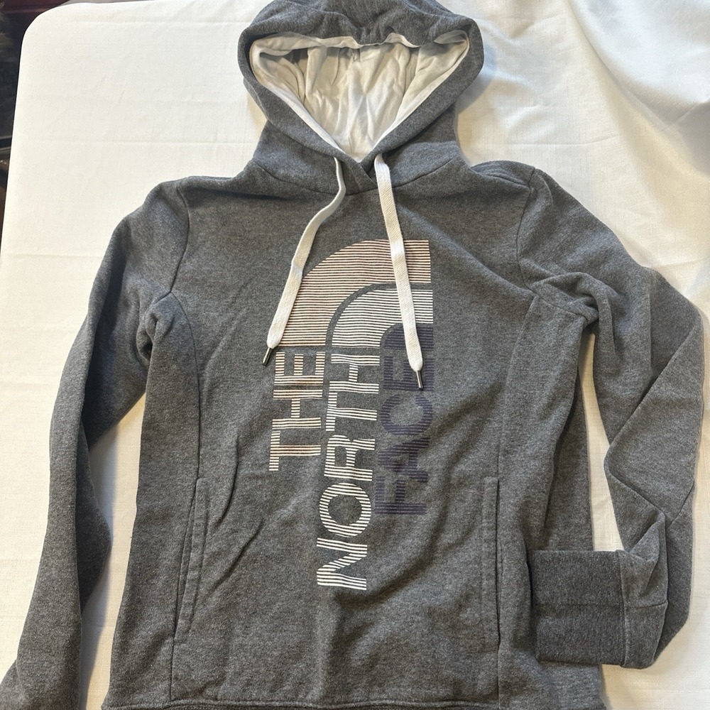 The North Face Womens Gray Graphic Print‎ Cotton Pullover Hoodie Size S